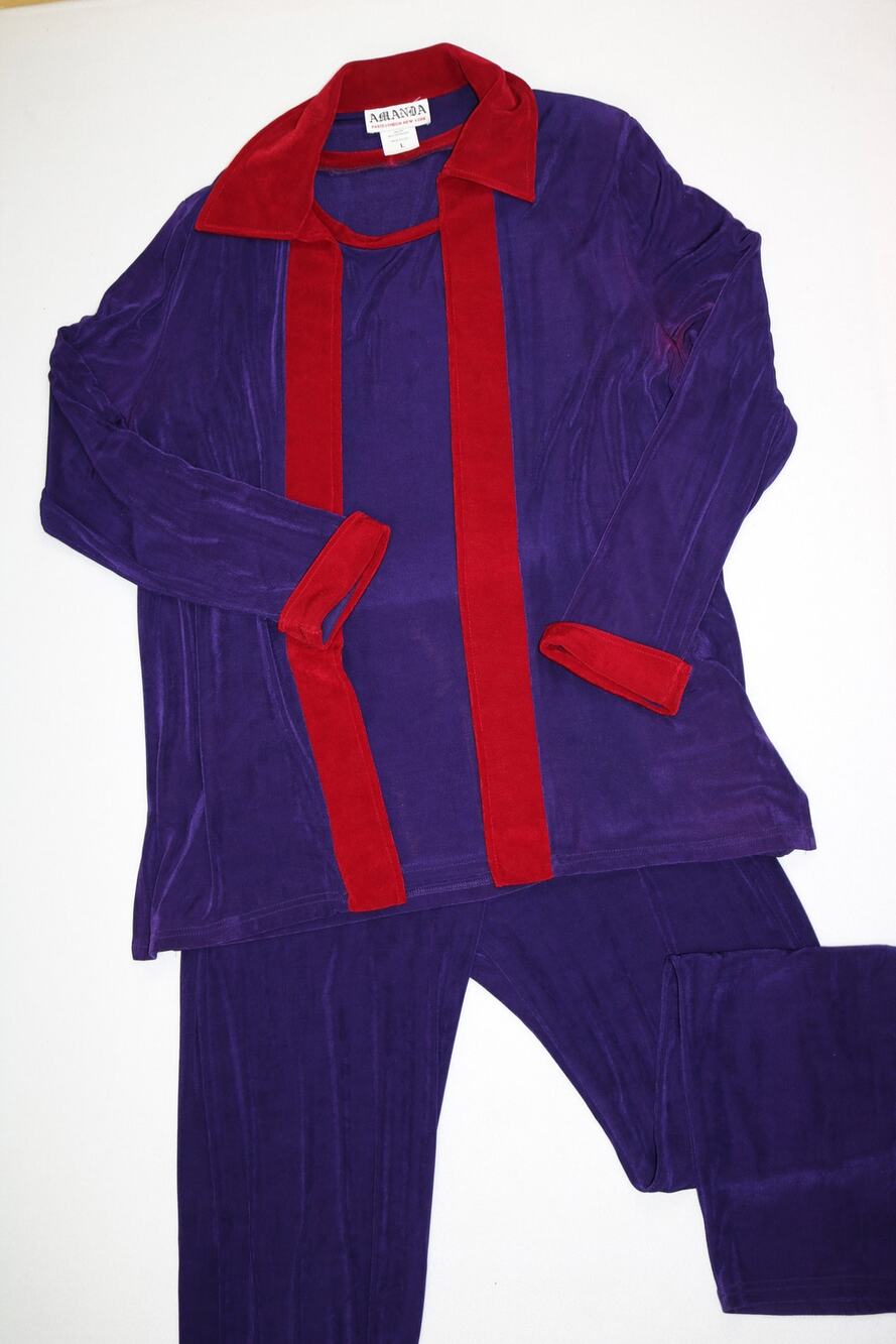 Vintage Amanda 3 Piece Set Size L Purple Red Tracksuit Loungewear Top Pants